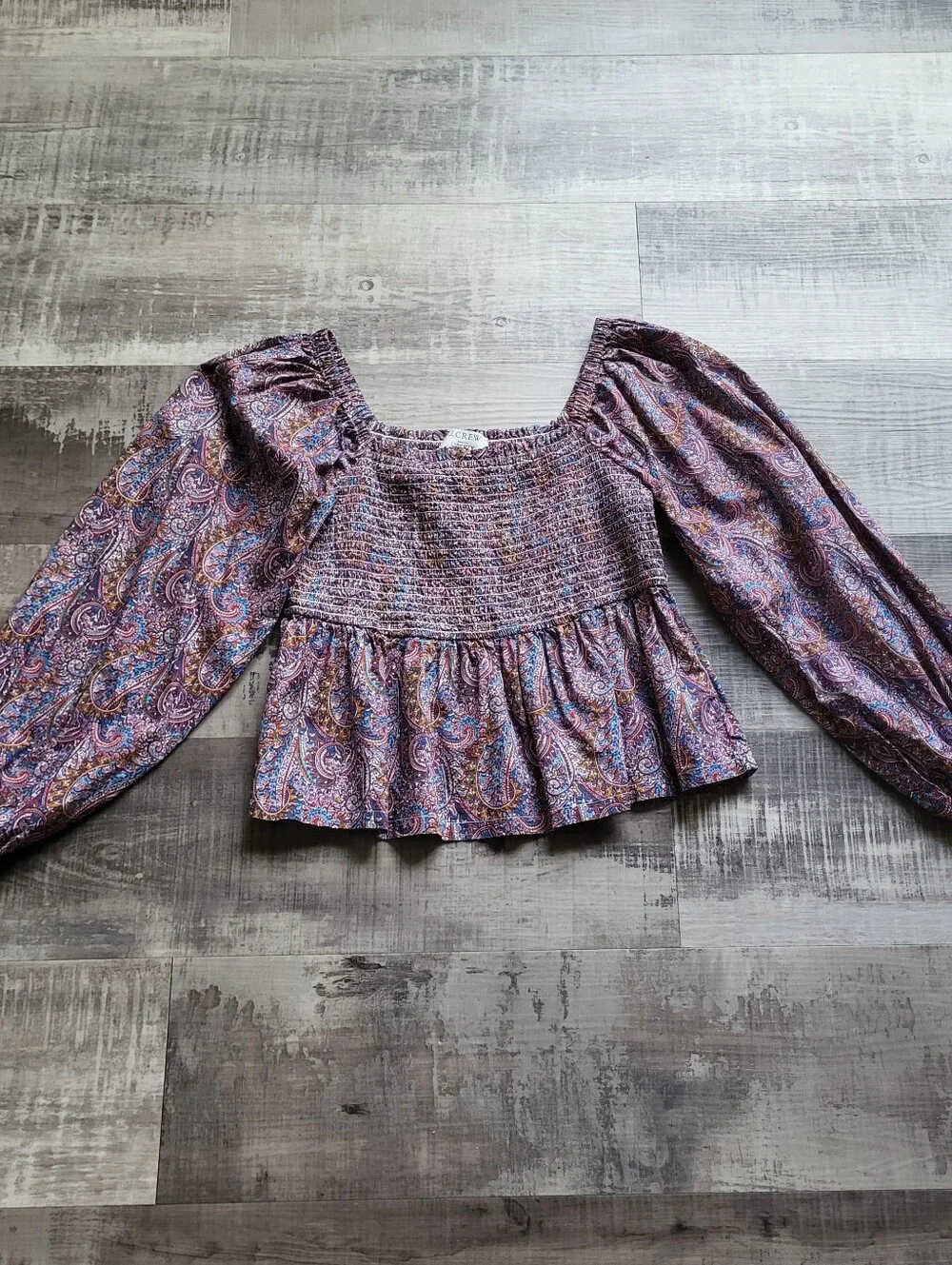 J Crew Puff Sleeve Smocked Top Liberty Fabric Arts Size Medium Paisley Boho